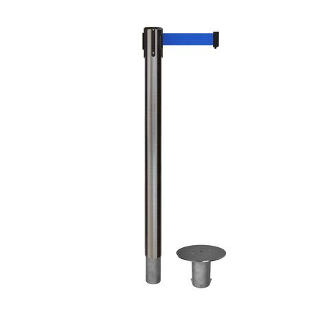 MONTOUR LINE Stanchion Belt Barrier Removable Base Sat.Steel Post 16ft.Blue Belt MX650R-SS-BL-160